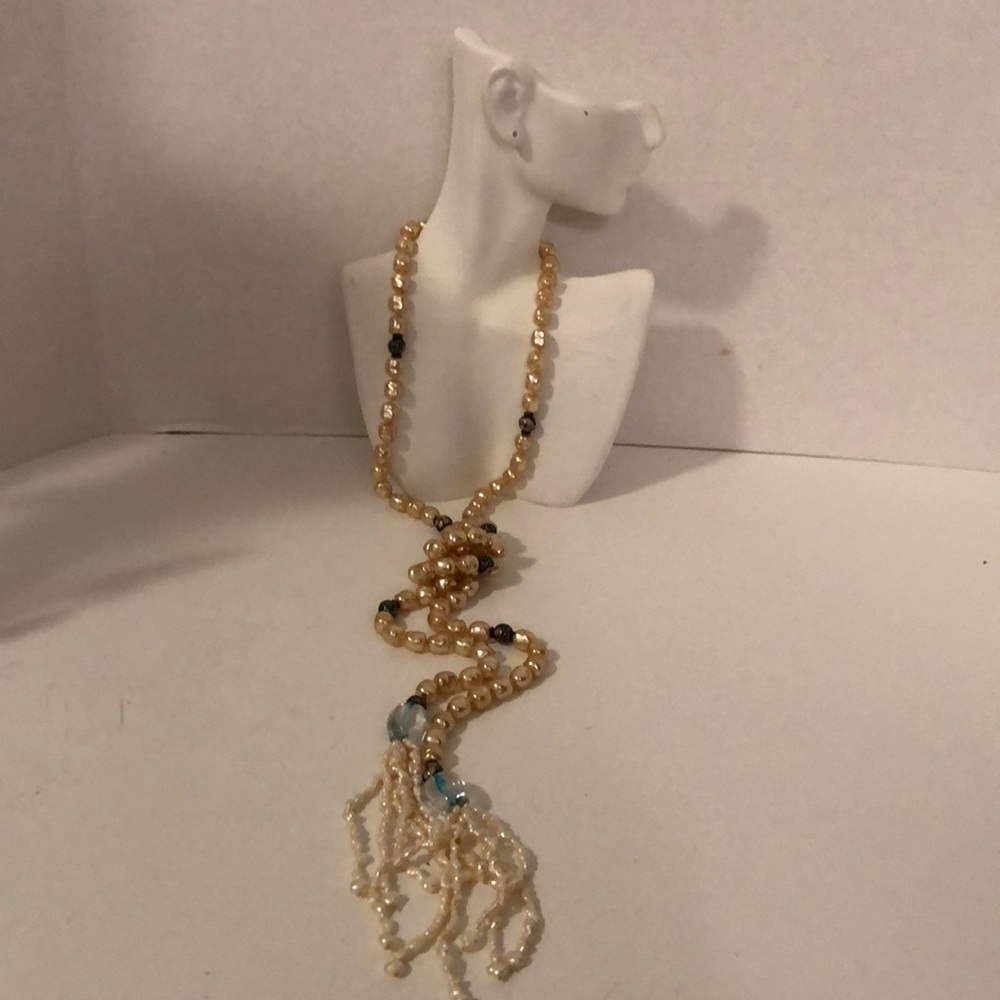 Adorno Vintage hand  strung Pearl   & tassel lariat , long drama ,new ,gorgeous